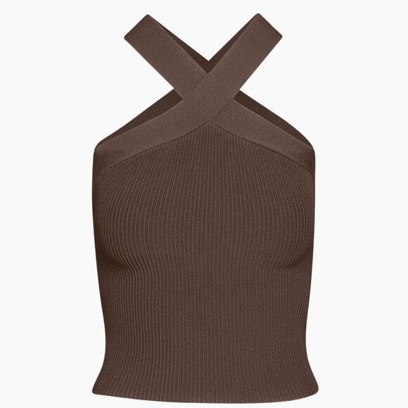Aritzia Babaton Sculpt Knit Criss Cross Cropped Tank (Rich Mocha Brown) - Picture 8 of 8